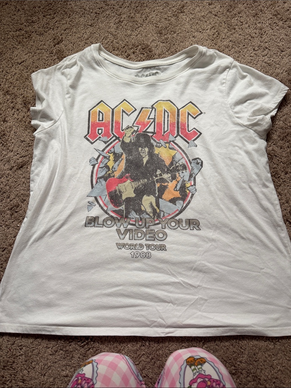 AC/DC White Kids Short Sleeve Tee with Multicolor Tour Graphic